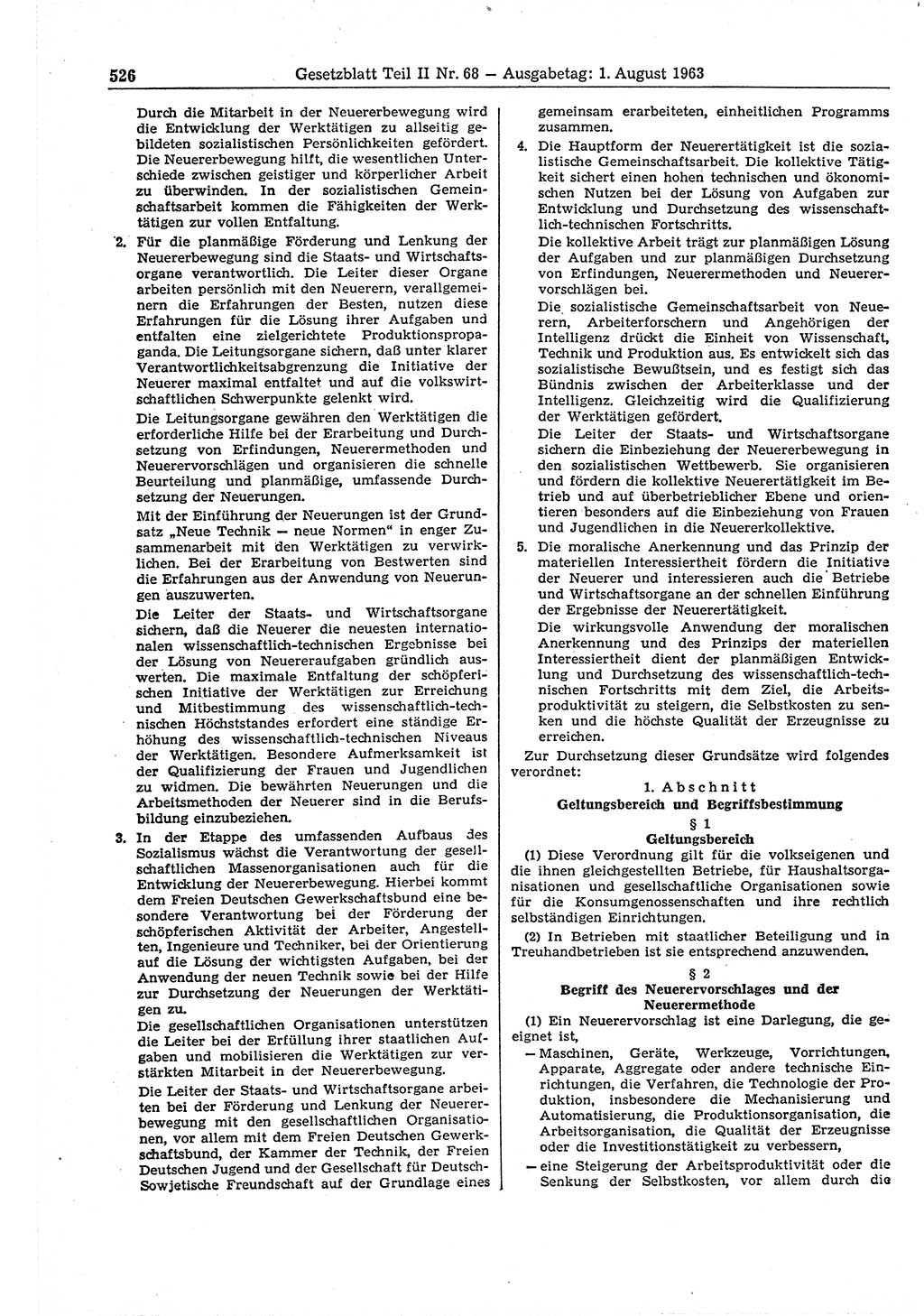 Gesetzblatt (GBl.) der Deutschen Demokratischen Republik (DDR) Teil ⅠⅠ 1963, Seite 526 (GBl. DDR ⅠⅠ 1963, S. 526)