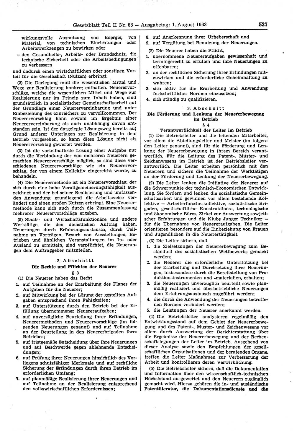Gesetzblatt (GBl.) der Deutschen Demokratischen Republik (DDR) Teil ⅠⅠ 1963, Seite 527 (GBl. DDR ⅠⅠ 1963, S. 527)