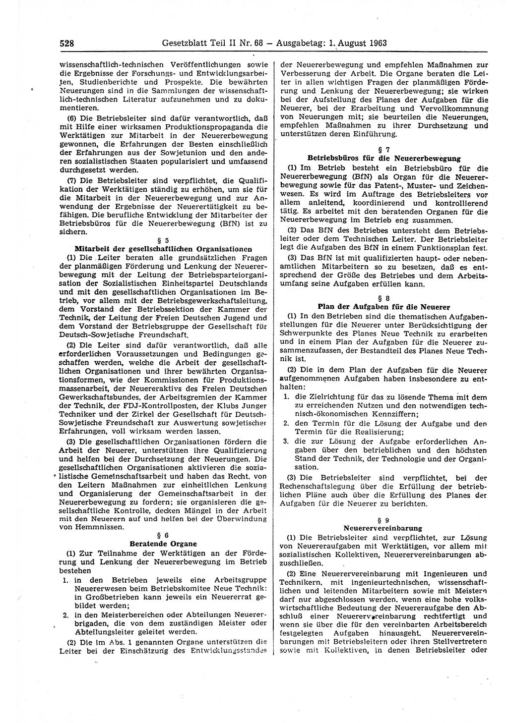 Gesetzblatt (GBl.) der Deutschen Demokratischen Republik (DDR) Teil ⅠⅠ 1963, Seite 528 (GBl. DDR ⅠⅠ 1963, S. 528)