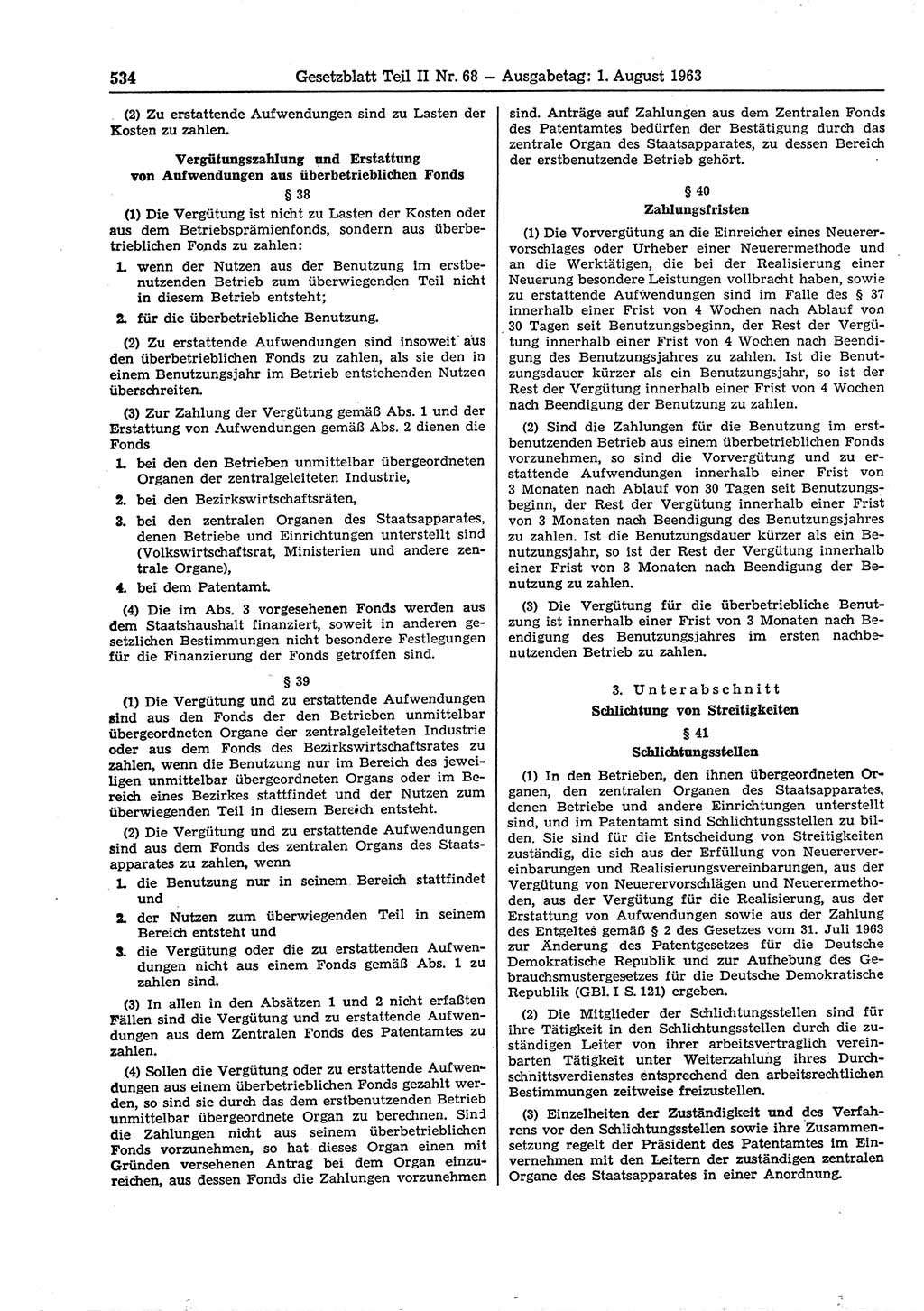 Gesetzblatt (GBl.) der Deutschen Demokratischen Republik (DDR) Teil ⅠⅠ 1963, Seite 534 (GBl. DDR ⅠⅠ 1963, S. 534)