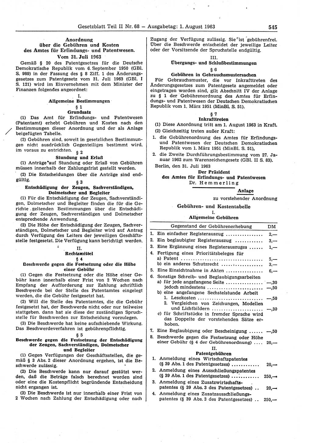 Gesetzblatt (GBl.) der Deutschen Demokratischen Republik (DDR) Teil ⅠⅠ 1963, Seite 545 (GBl. DDR ⅠⅠ 1963, S. 545)