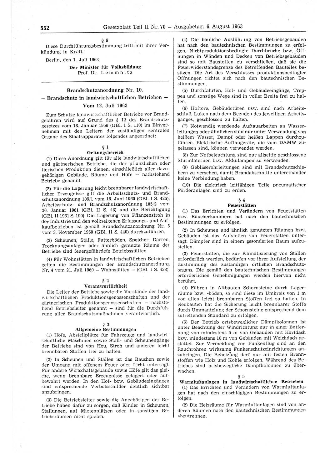 Gesetzblatt (GBl.) der Deutschen Demokratischen Republik (DDR) Teil ⅠⅠ 1963, Seite 552 (GBl. DDR ⅠⅠ 1963, S. 552)
