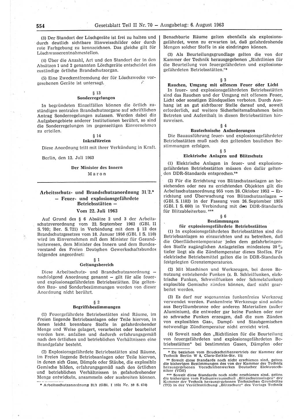 Gesetzblatt (GBl.) der Deutschen Demokratischen Republik (DDR) Teil ⅠⅠ 1963, Seite 554 (GBl. DDR ⅠⅠ 1963, S. 554)