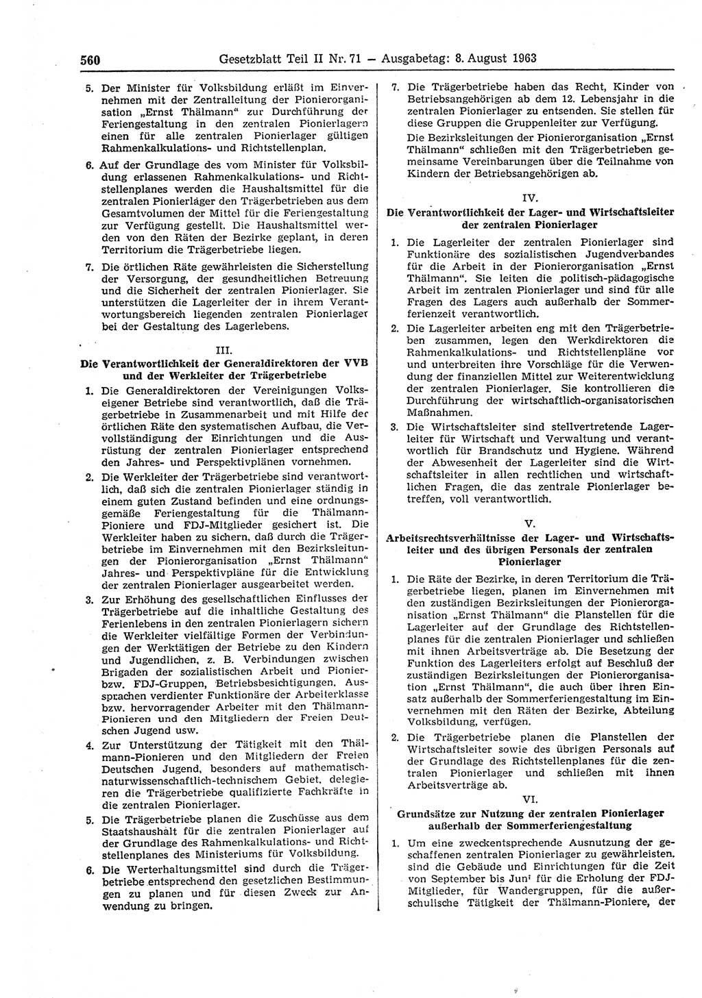 Gesetzblatt (GBl.) der Deutschen Demokratischen Republik (DDR) Teil ⅠⅠ 1963, Seite 560 (GBl. DDR ⅠⅠ 1963, S. 560)