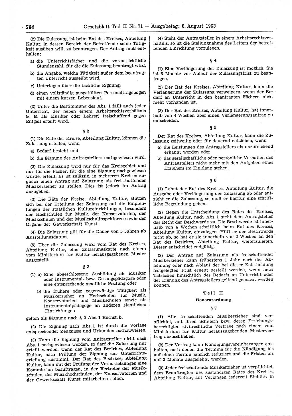 Gesetzblatt (GBl.) der Deutschen Demokratischen Republik (DDR) Teil ⅠⅠ 1963, Seite 564 (GBl. DDR ⅠⅠ 1963, S. 564)