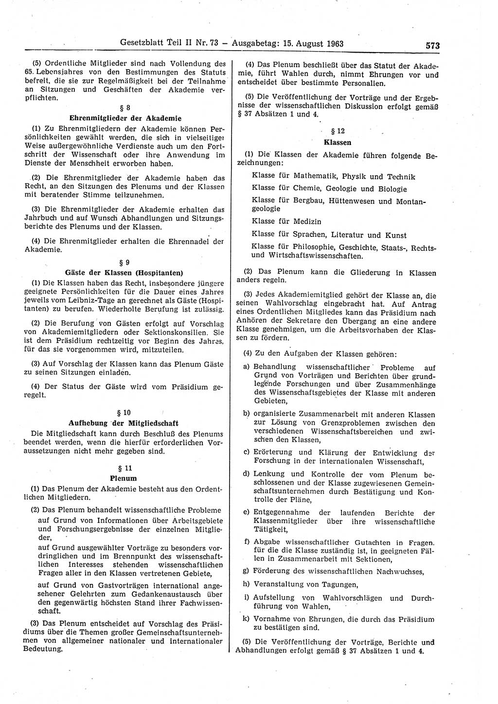 Gesetzblatt (GBl.) der Deutschen Demokratischen Republik (DDR) Teil ⅠⅠ 1963, Seite 573 (GBl. DDR ⅠⅠ 1963, S. 573)