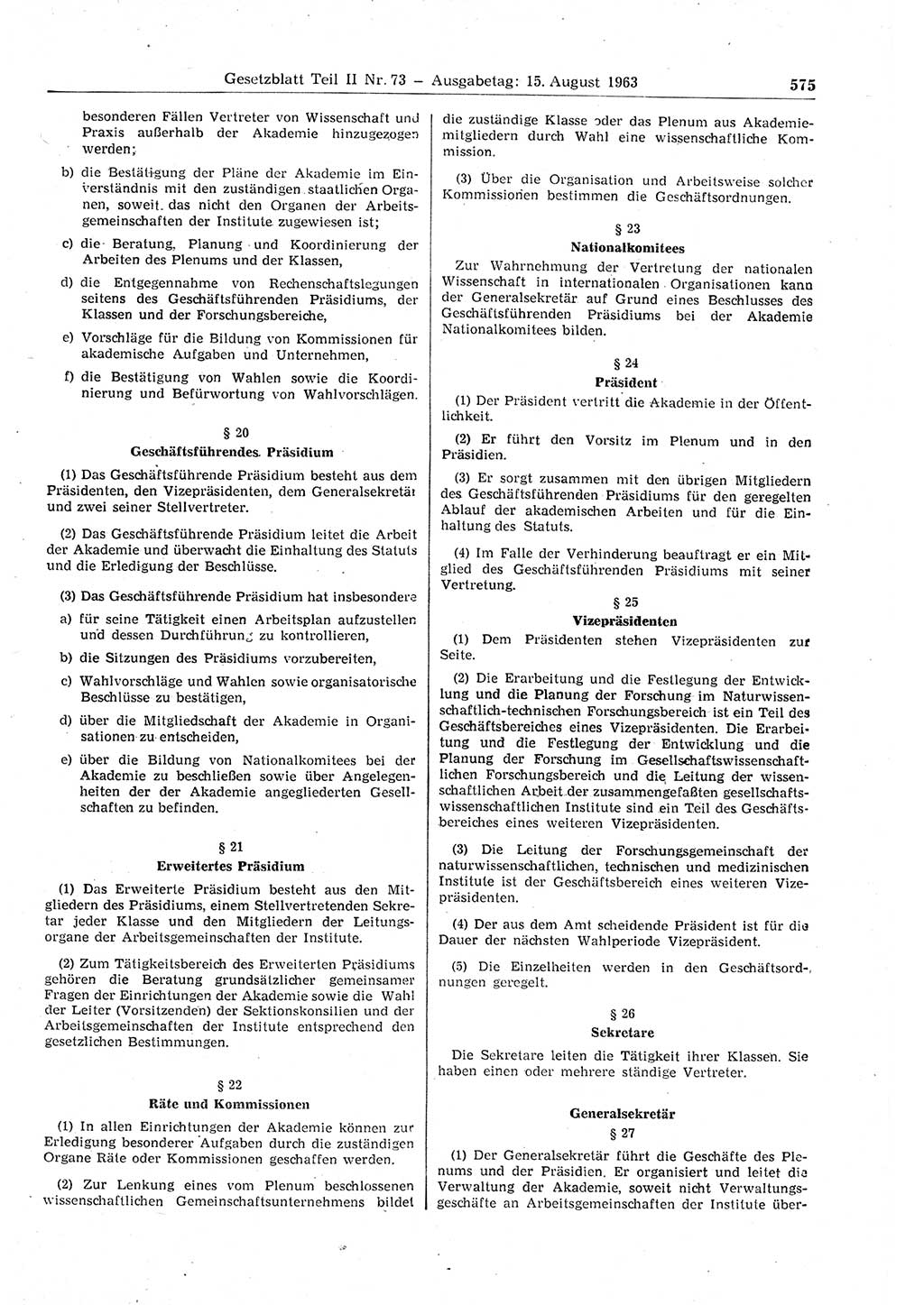 Gesetzblatt (GBl.) der Deutschen Demokratischen Republik (DDR) Teil ⅠⅠ 1963, Seite 575 (GBl. DDR ⅠⅠ 1963, S. 575)
