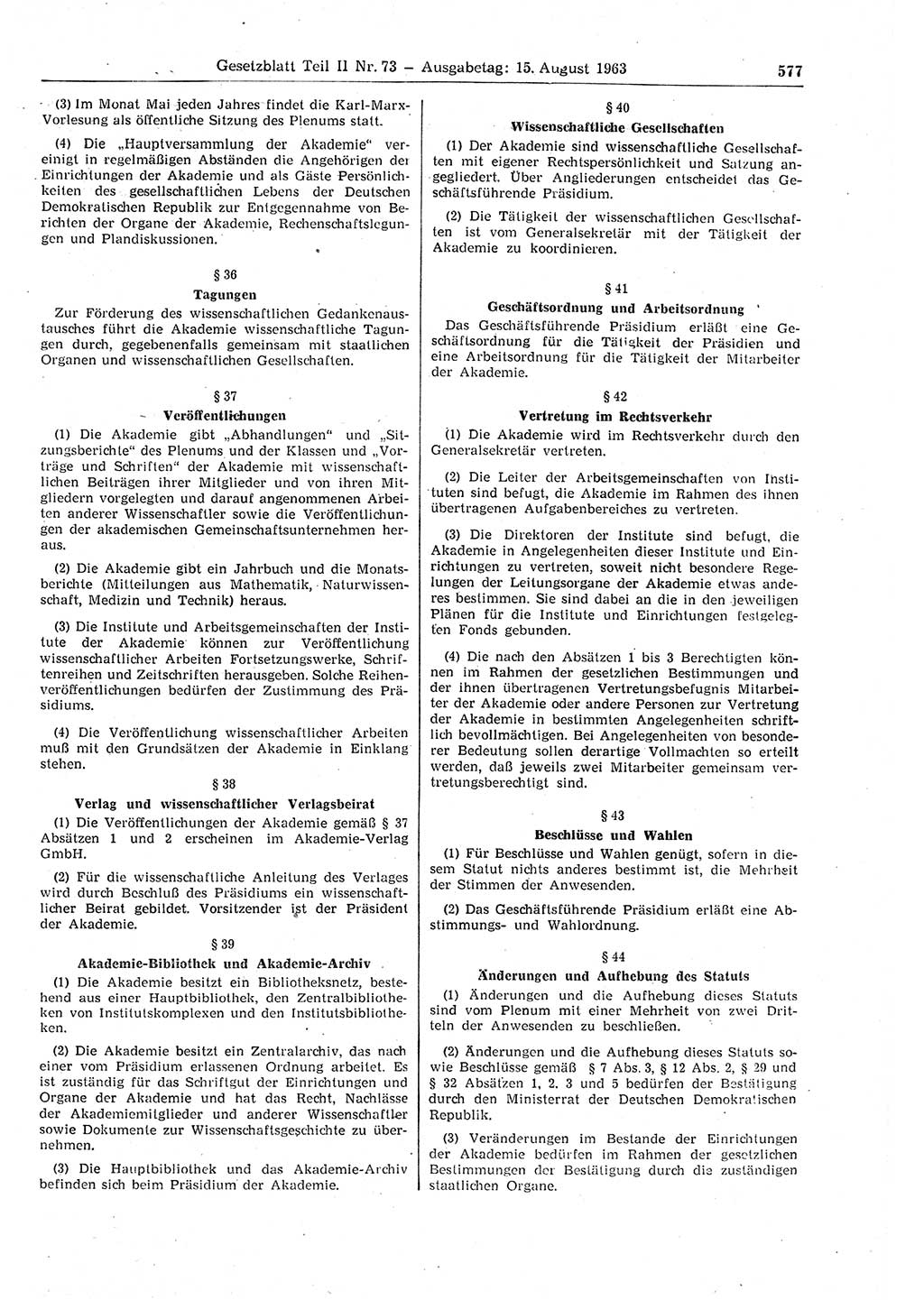 Gesetzblatt (GBl.) der Deutschen Demokratischen Republik (DDR) Teil ⅠⅠ 1963, Seite 577 (GBl. DDR ⅠⅠ 1963, S. 577)
