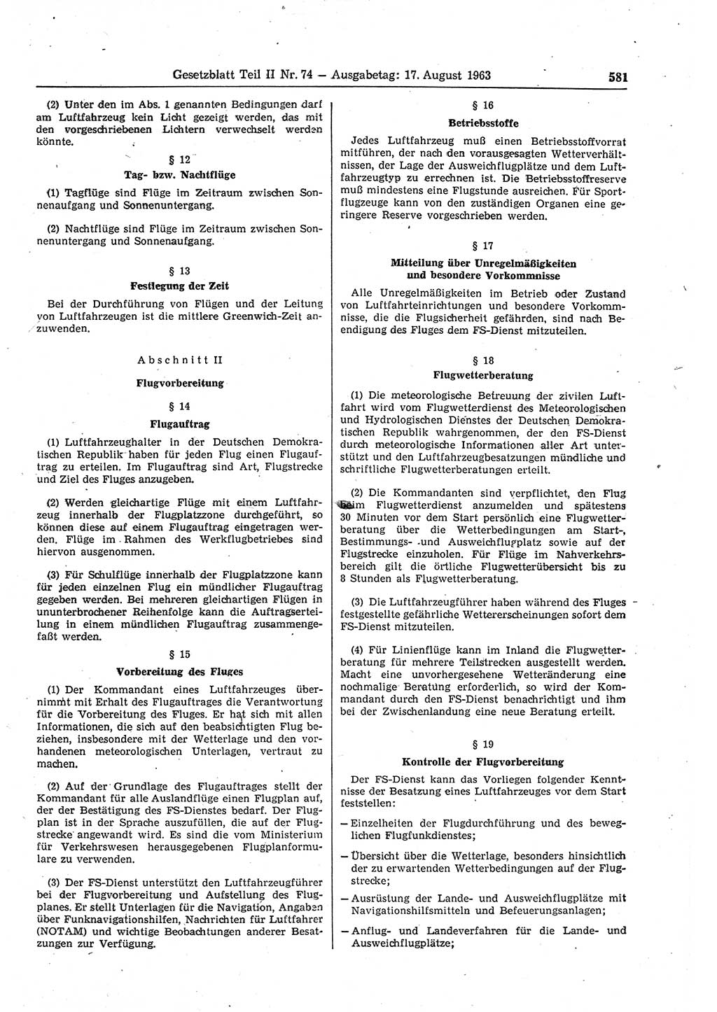 Gesetzblatt (GBl.) der Deutschen Demokratischen Republik (DDR) Teil ⅠⅠ 1963, Seite 581 (GBl. DDR ⅠⅠ 1963, S. 581)