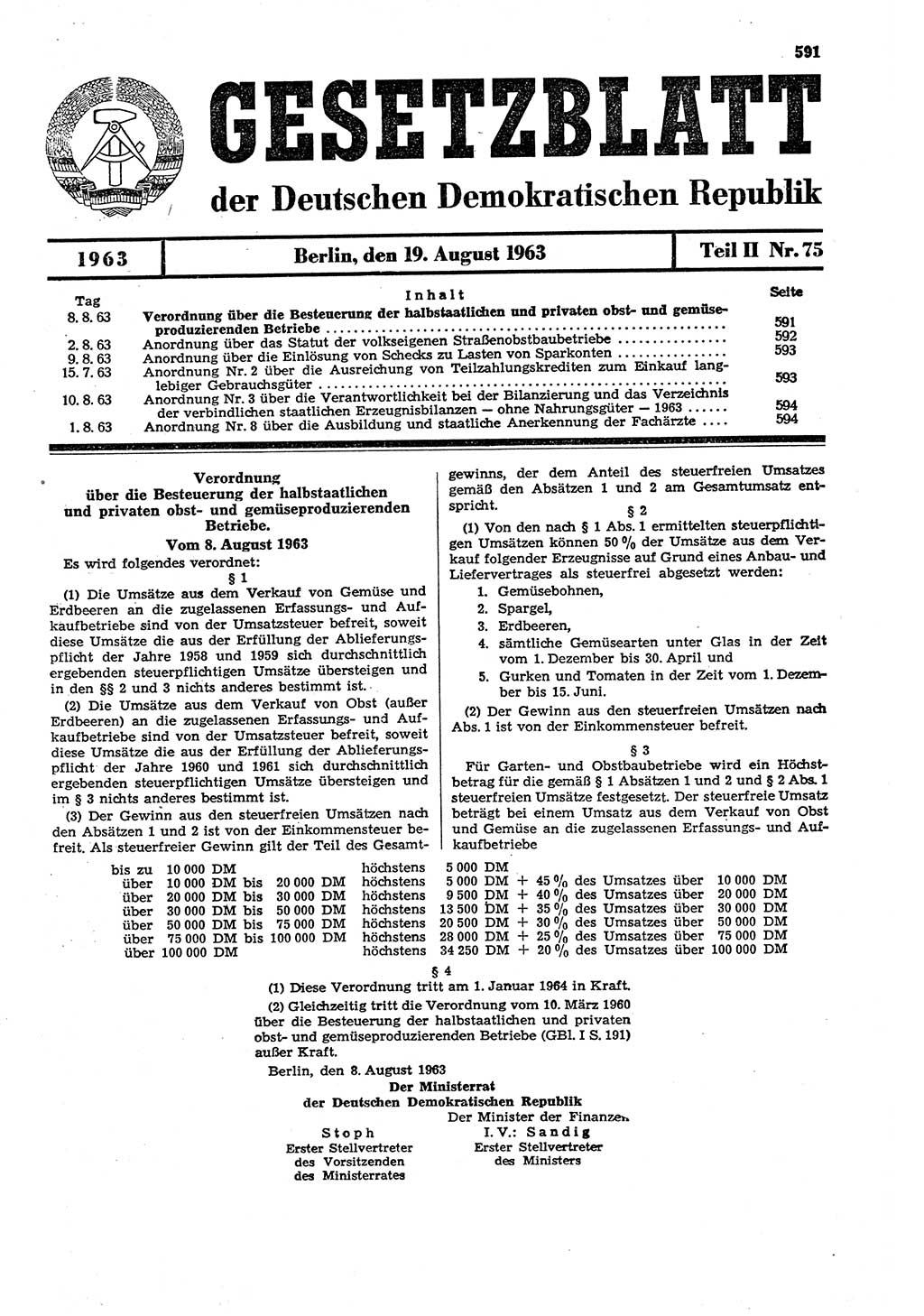 Gesetzblatt (GBl.) der Deutschen Demokratischen Republik (DDR) Teil ⅠⅠ 1963, Seite 591 (GBl. DDR ⅠⅠ 1963, S. 591)