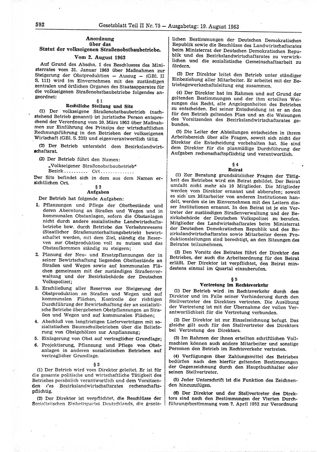 Gesetzblatt (GBl.) der Deutschen Demokratischen Republik (DDR) Teil ⅠⅠ 1963, Seite 592 (GBl. DDR ⅠⅠ 1963, S. 592)