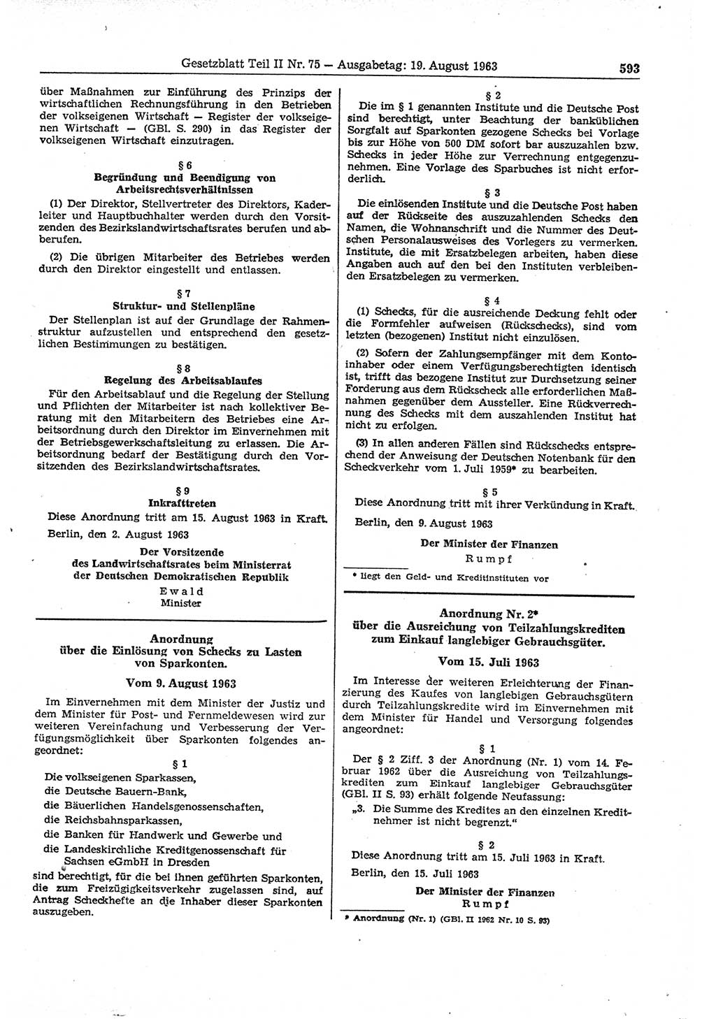 Gesetzblatt (GBl.) der Deutschen Demokratischen Republik (DDR) Teil ⅠⅠ 1963, Seite 593 (GBl. DDR ⅠⅠ 1963, S. 593)