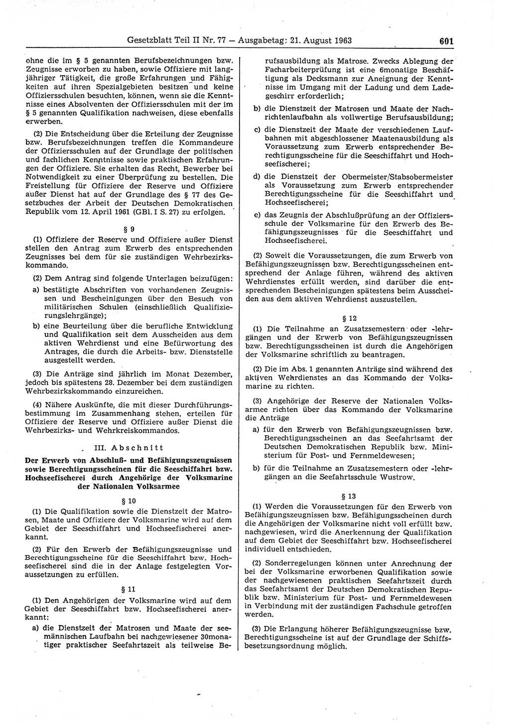 Gesetzblatt (GBl.) der Deutschen Demokratischen Republik (DDR) Teil ⅠⅠ 1963, Seite 601 (GBl. DDR ⅠⅠ 1963, S. 601)