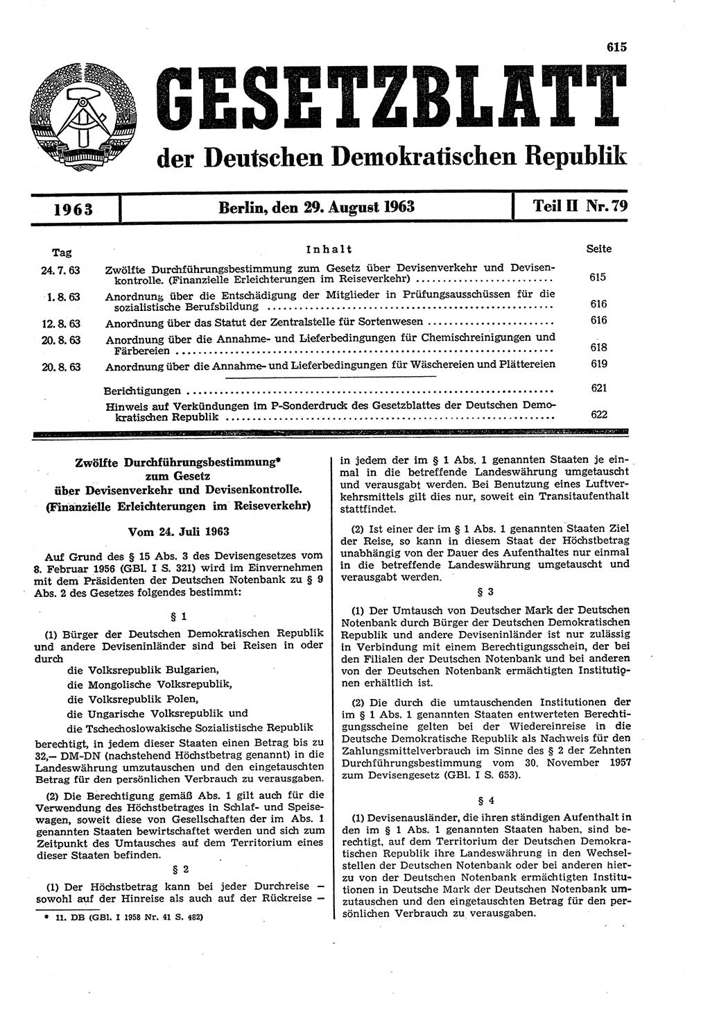 Gesetzblatt (GBl.) der Deutschen Demokratischen Republik (DDR) Teil ⅠⅠ 1963, Seite 615 (GBl. DDR ⅠⅠ 1963, S. 615)