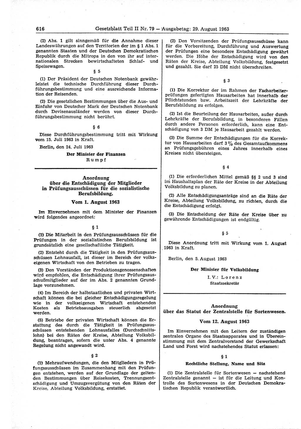 Gesetzblatt (GBl.) der Deutschen Demokratischen Republik (DDR) Teil ⅠⅠ 1963, Seite 616 (GBl. DDR ⅠⅠ 1963, S. 616)