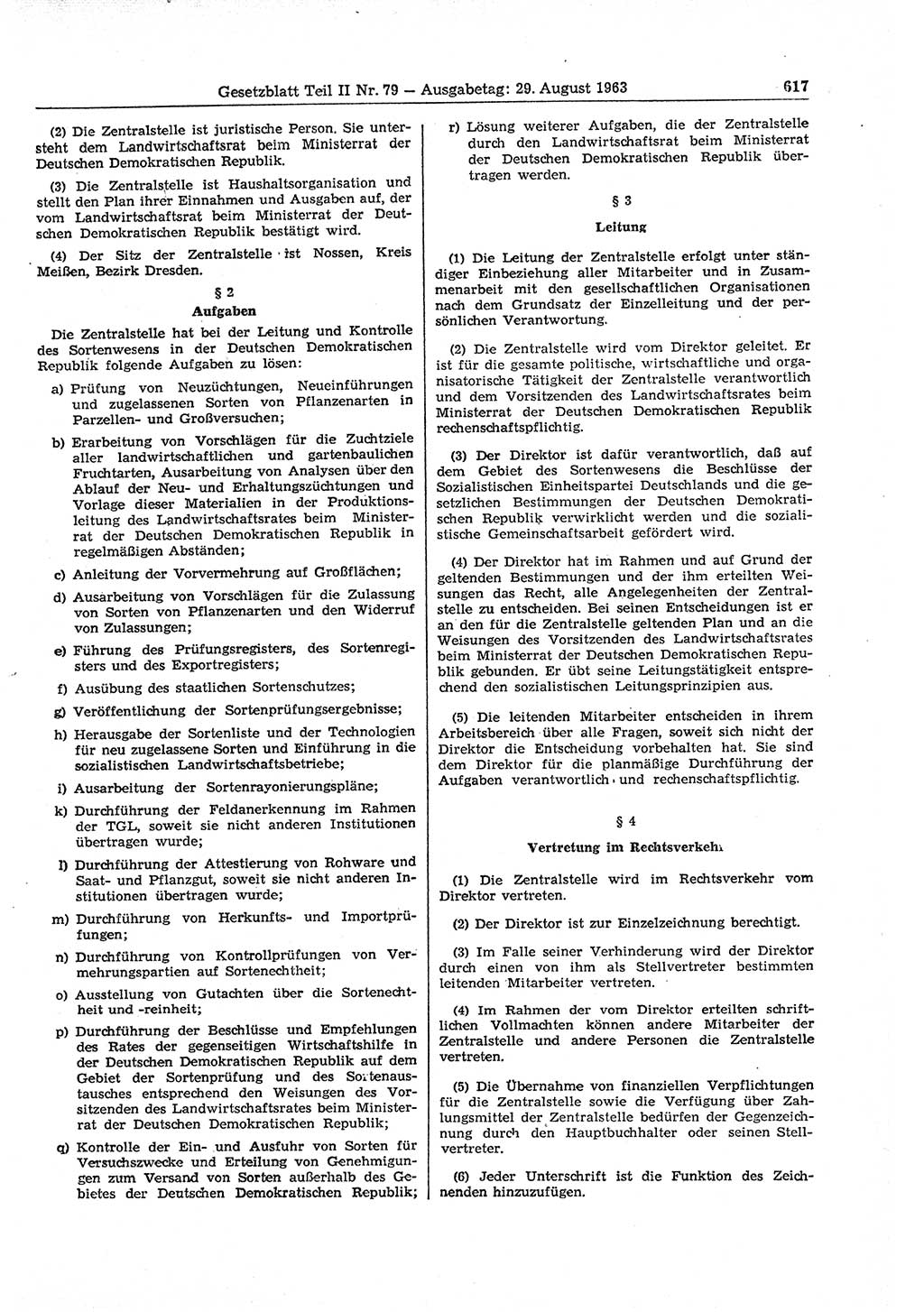 Gesetzblatt (GBl.) der Deutschen Demokratischen Republik (DDR) Teil ⅠⅠ 1963, Seite 617 (GBl. DDR ⅠⅠ 1963, S. 617)