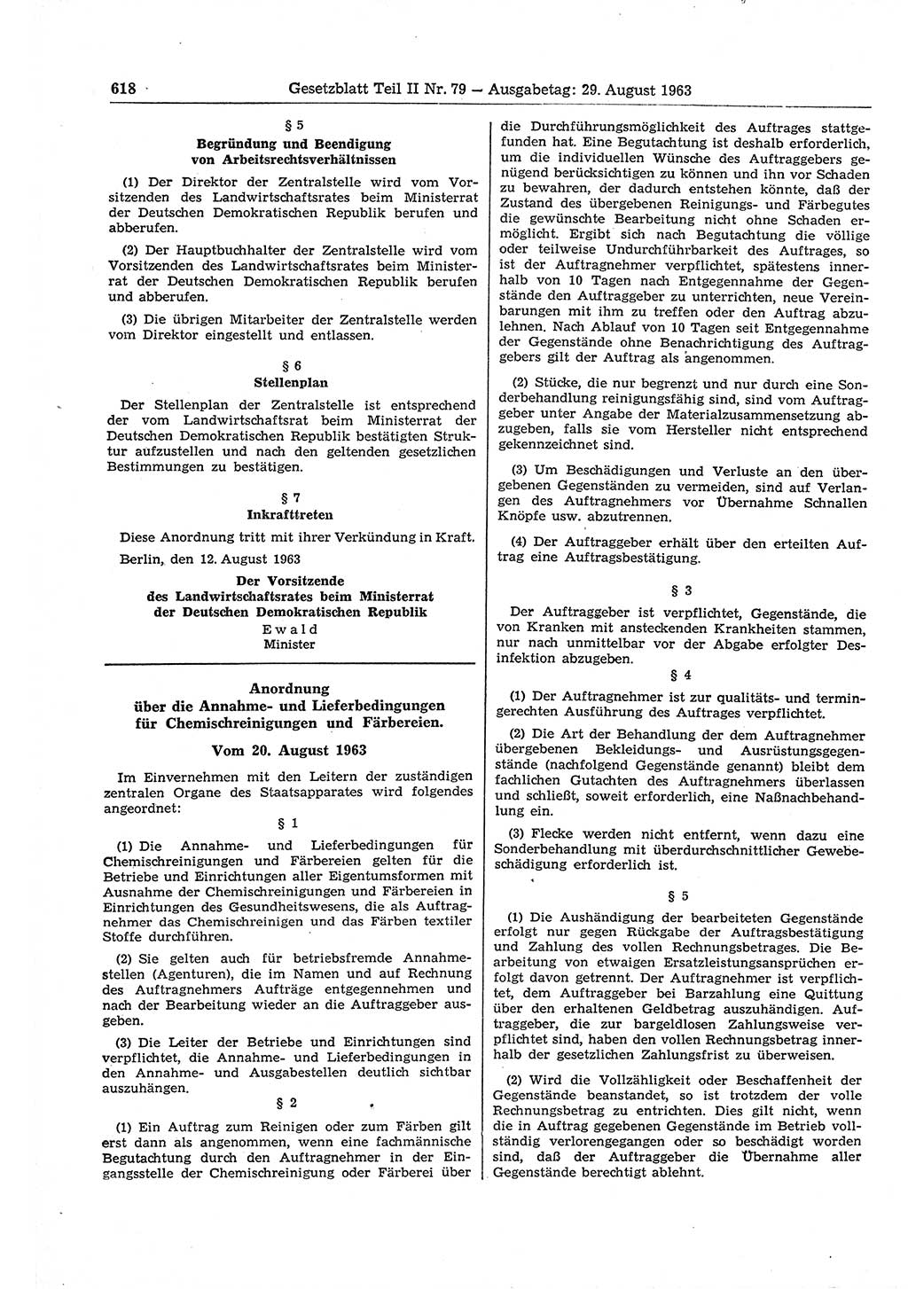 Gesetzblatt (GBl.) der Deutschen Demokratischen Republik (DDR) Teil ⅠⅠ 1963, Seite 618 (GBl. DDR ⅠⅠ 1963, S. 618)