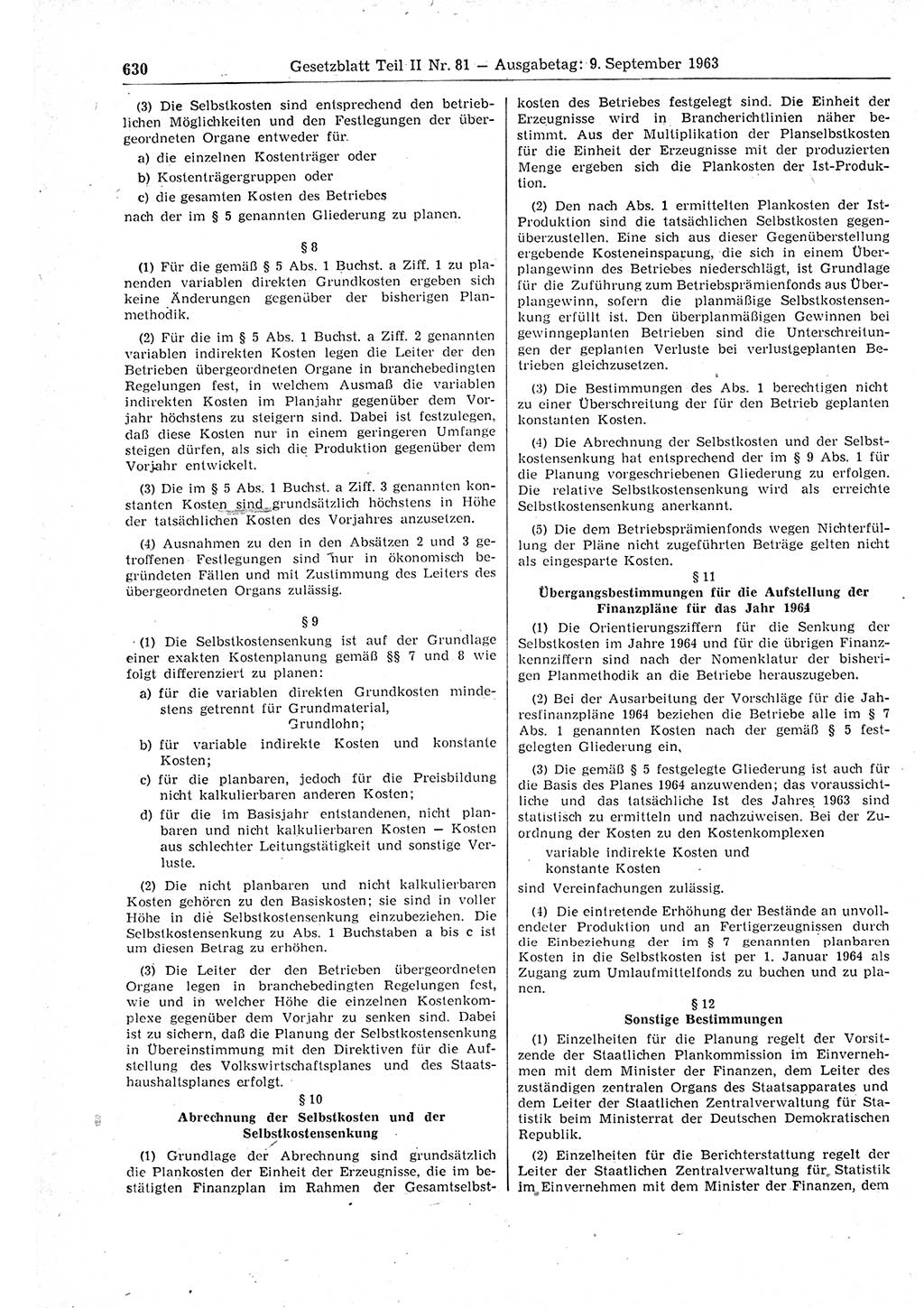 Gesetzblatt (GBl.) der Deutschen Demokratischen Republik (DDR) Teil ⅠⅠ 1963, Seite 630 (GBl. DDR ⅠⅠ 1963, S. 630)