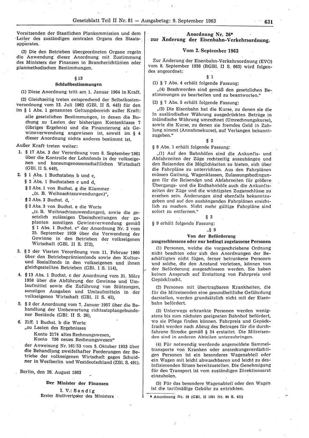 Gesetzblatt (GBl.) der Deutschen Demokratischen Republik (DDR) Teil ⅠⅠ 1963, Seite 631 (GBl. DDR ⅠⅠ 1963, S. 631)