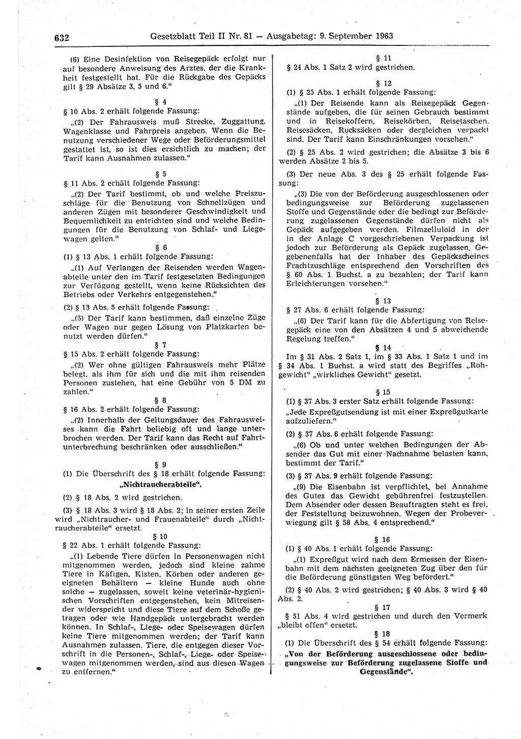 Gesetzblatt (GBl.) der Deutschen Demokratischen Republik (DDR) Teil ⅠⅠ 1963, Seite 632 (GBl. DDR ⅠⅠ 1963, S. 632)