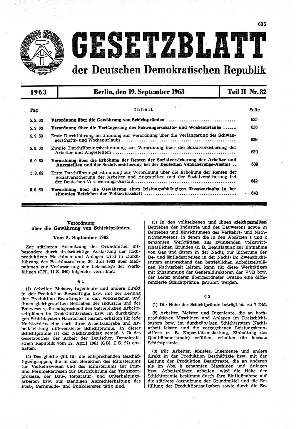 Gesetzblatt (GBl.) der Deutschen Demokratischen Republik (DDR) Teil ⅠⅠ 1963, Seite 635 (GBl. DDR ⅠⅠ 1963, S. 635)