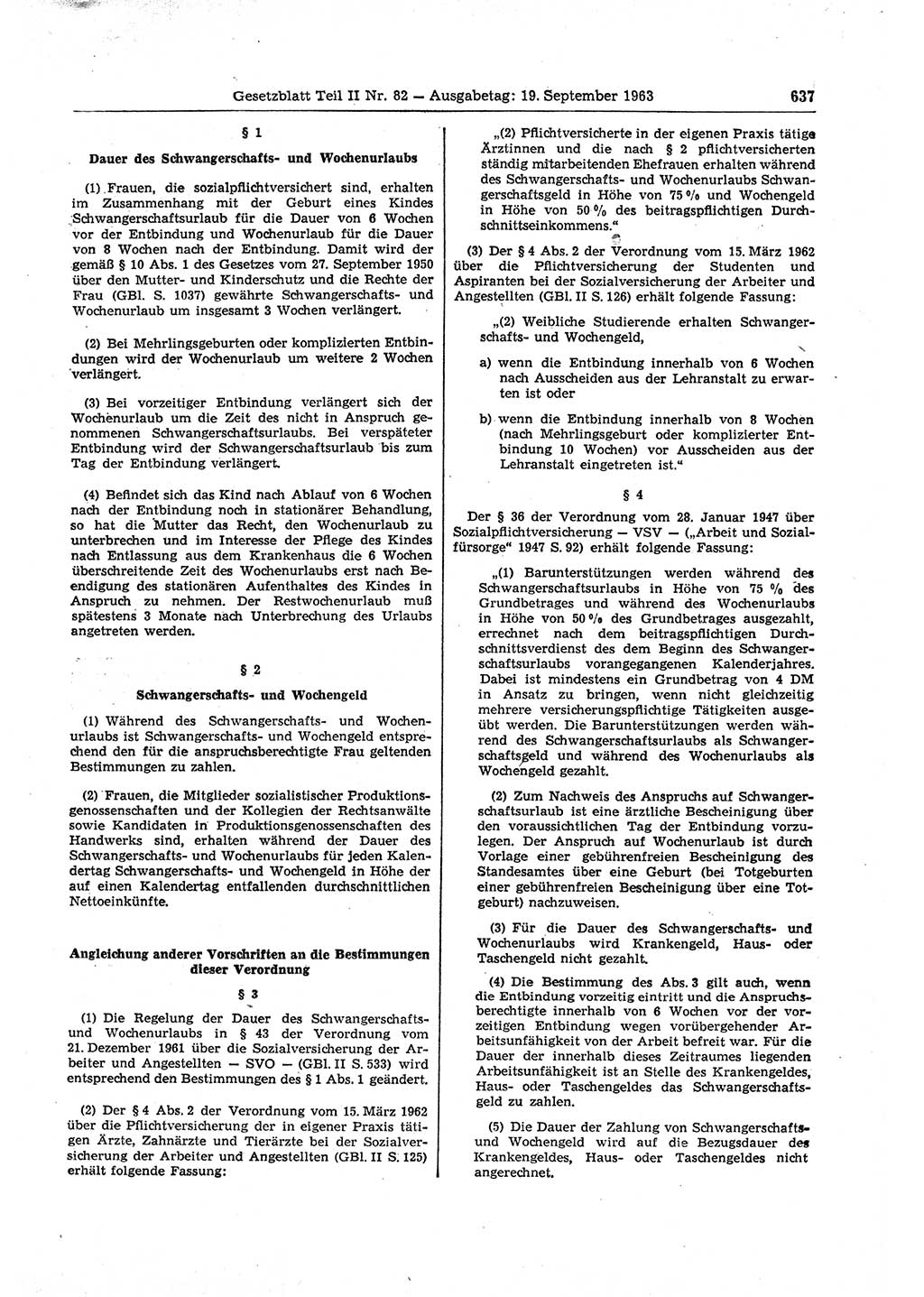 Gesetzblatt (GBl.) der Deutschen Demokratischen Republik (DDR) Teil ⅠⅠ 1963, Seite 637 (GBl. DDR ⅠⅠ 1963, S. 637)