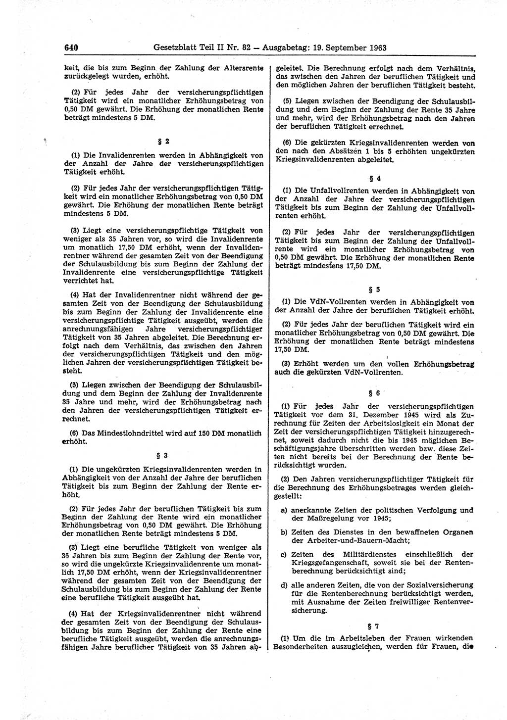 Gesetzblatt (GBl.) der Deutschen Demokratischen Republik (DDR) Teil ⅠⅠ 1963, Seite 640 (GBl. DDR ⅠⅠ 1963, S. 640)