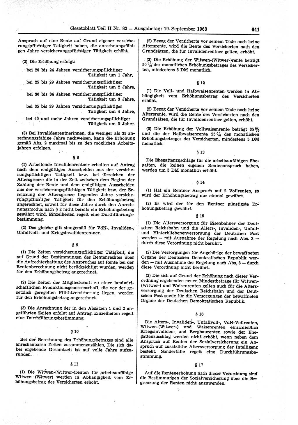 Gesetzblatt (GBl.) der Deutschen Demokratischen Republik (DDR) Teil ⅠⅠ 1963, Seite 641 (GBl. DDR ⅠⅠ 1963, S. 641)
