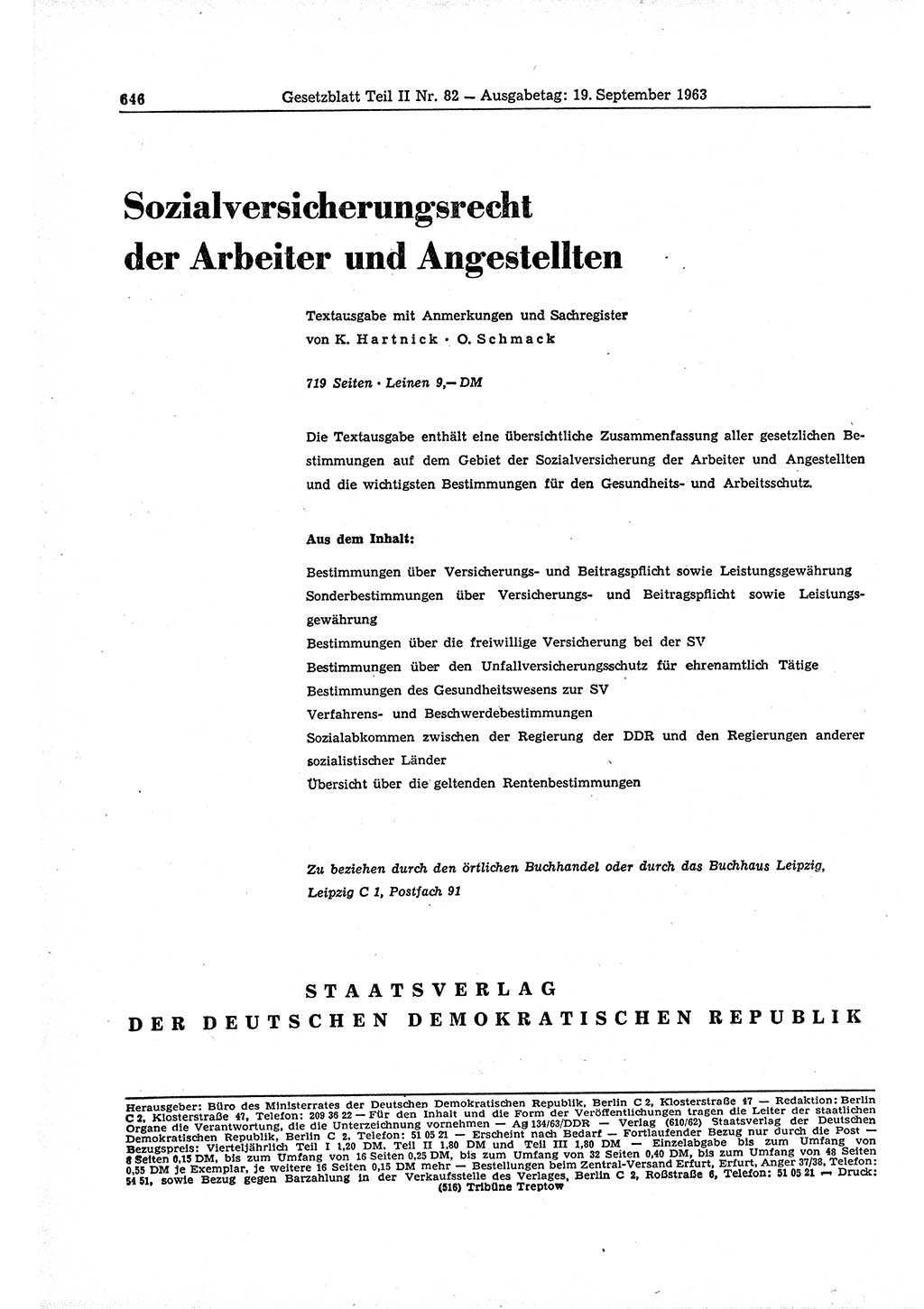 Gesetzblatt (GBl.) der Deutschen Demokratischen Republik (DDR) Teil ⅠⅠ 1963, Seite 646 (GBl. DDR ⅠⅠ 1963, S. 646)