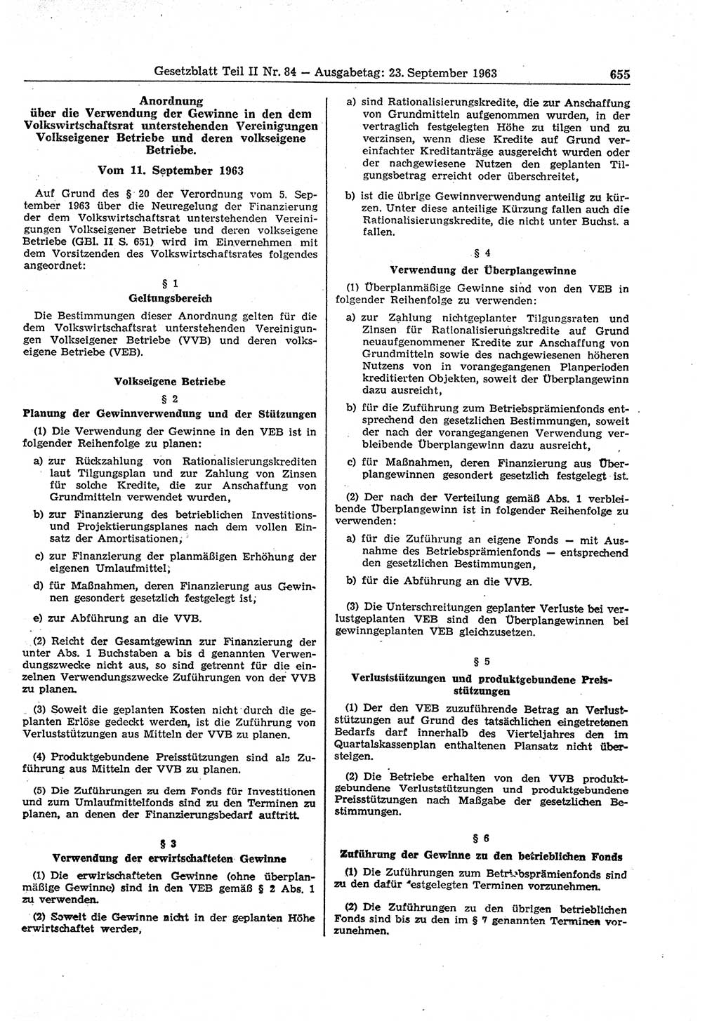 Gesetzblatt (GBl.) der Deutschen Demokratischen Republik (DDR) Teil ⅠⅠ 1963, Seite 655 (GBl. DDR ⅠⅠ 1963, S. 655)
