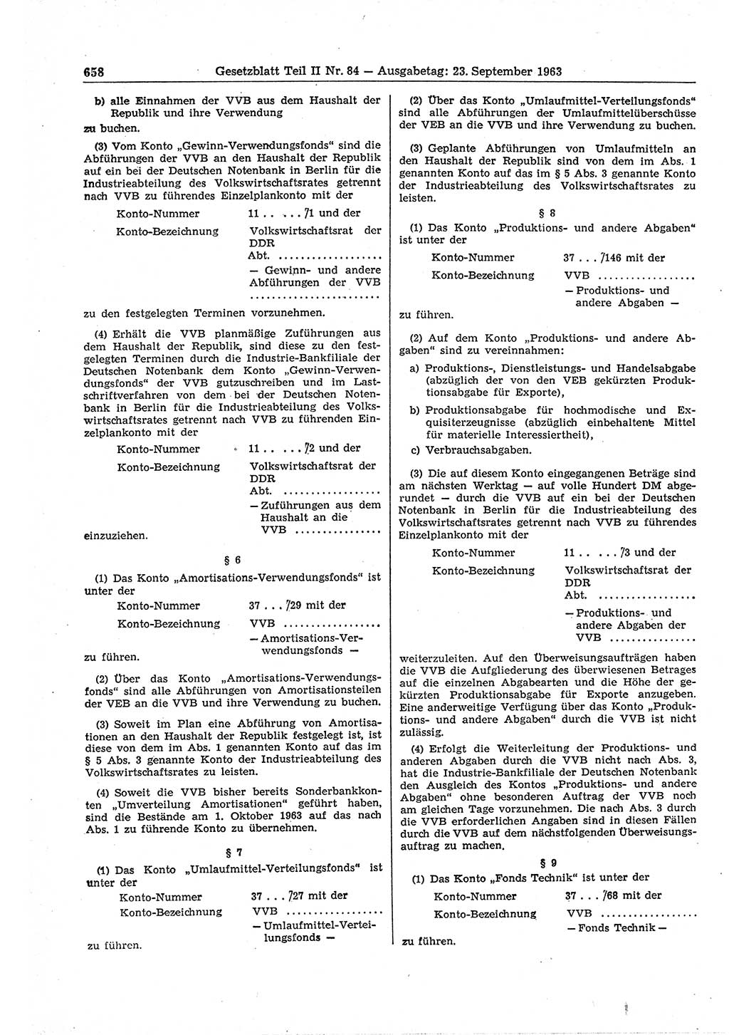 Gesetzblatt (GBl.) der Deutschen Demokratischen Republik (DDR) Teil ⅠⅠ 1963, Seite 658 (GBl. DDR ⅠⅠ 1963, S. 658)