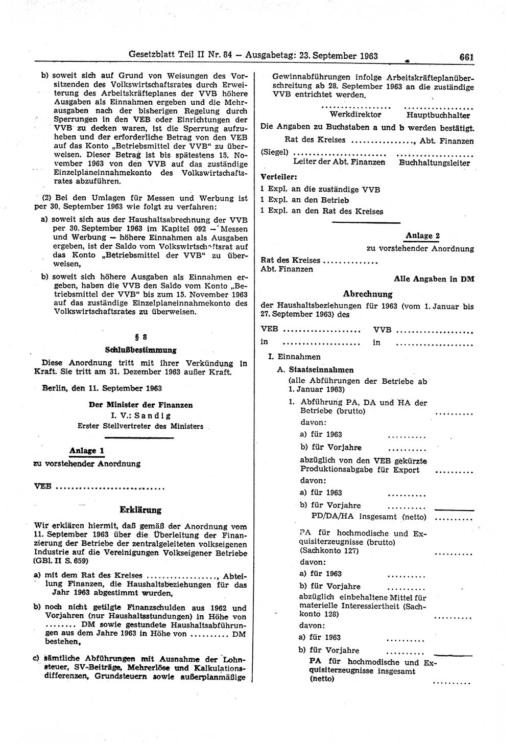 Gesetzblatt (GBl.) der Deutschen Demokratischen Republik (DDR) Teil ⅠⅠ 1963, Seite 661 (GBl. DDR ⅠⅠ 1963, S. 661)
