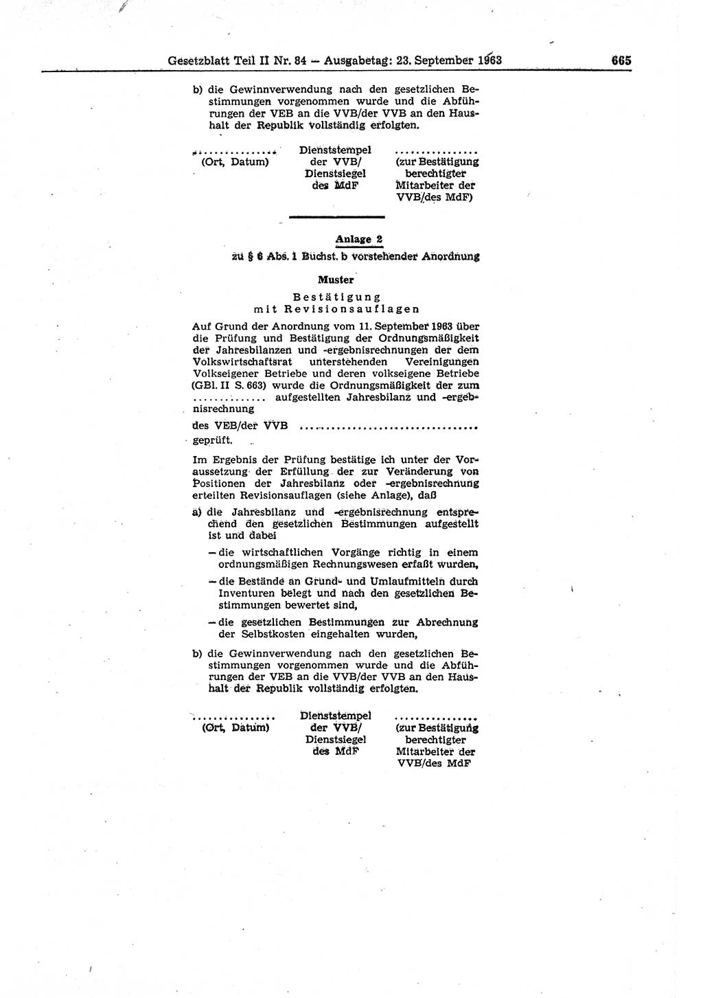 Gesetzblatt (GBl.) der Deutschen Demokratischen Republik (DDR) Teil ⅠⅠ 1963, Seite 665 (GBl. DDR ⅠⅠ 1963, S. 665)