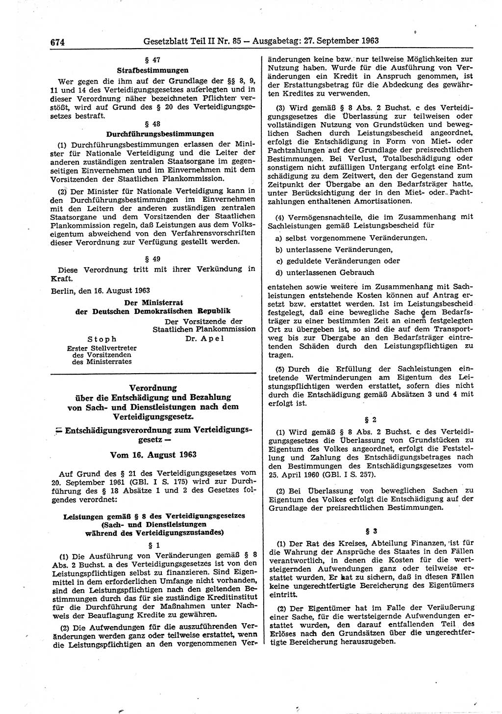 Gesetzblatt (GBl.) der Deutschen Demokratischen Republik (DDR) Teil ⅠⅠ 1963, Seite 674 (GBl. DDR ⅠⅠ 1963, S. 674)