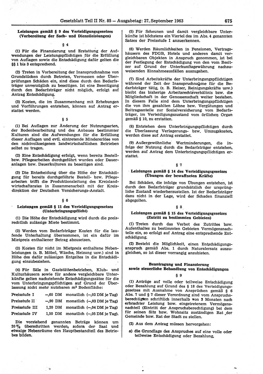 Gesetzblatt (GBl.) der Deutschen Demokratischen Republik (DDR) Teil ⅠⅠ 1963, Seite 675 (GBl. DDR ⅠⅠ 1963, S. 675)