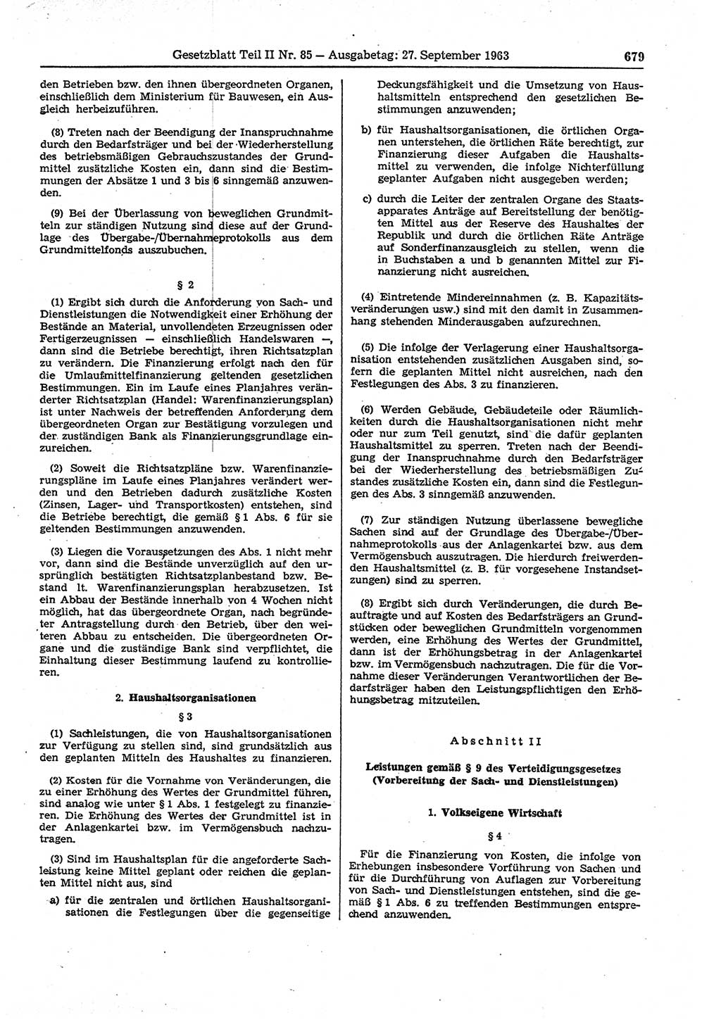 Gesetzblatt (GBl.) der Deutschen Demokratischen Republik (DDR) Teil ⅠⅠ 1963, Seite 679 (GBl. DDR ⅠⅠ 1963, S. 679)