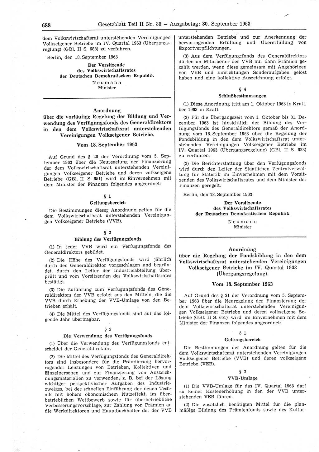 Gesetzblatt (GBl.) der Deutschen Demokratischen Republik (DDR) Teil ⅠⅠ 1963, Seite 688 (GBl. DDR ⅠⅠ 1963, S. 688)