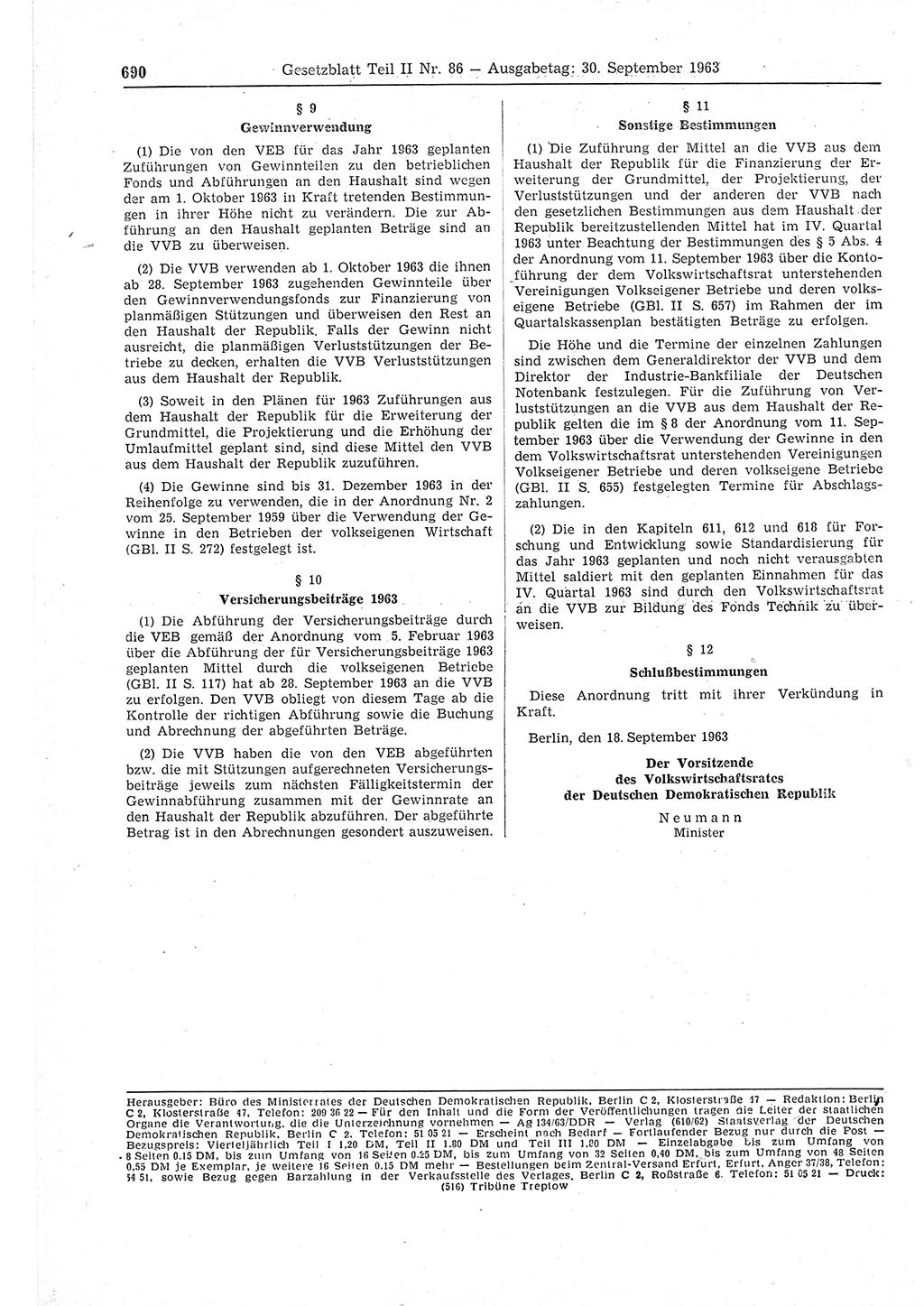 Gesetzblatt (GBl.) der Deutschen Demokratischen Republik (DDR) Teil ⅠⅠ 1963, Seite 690 (GBl. DDR ⅠⅠ 1963, S. 690)