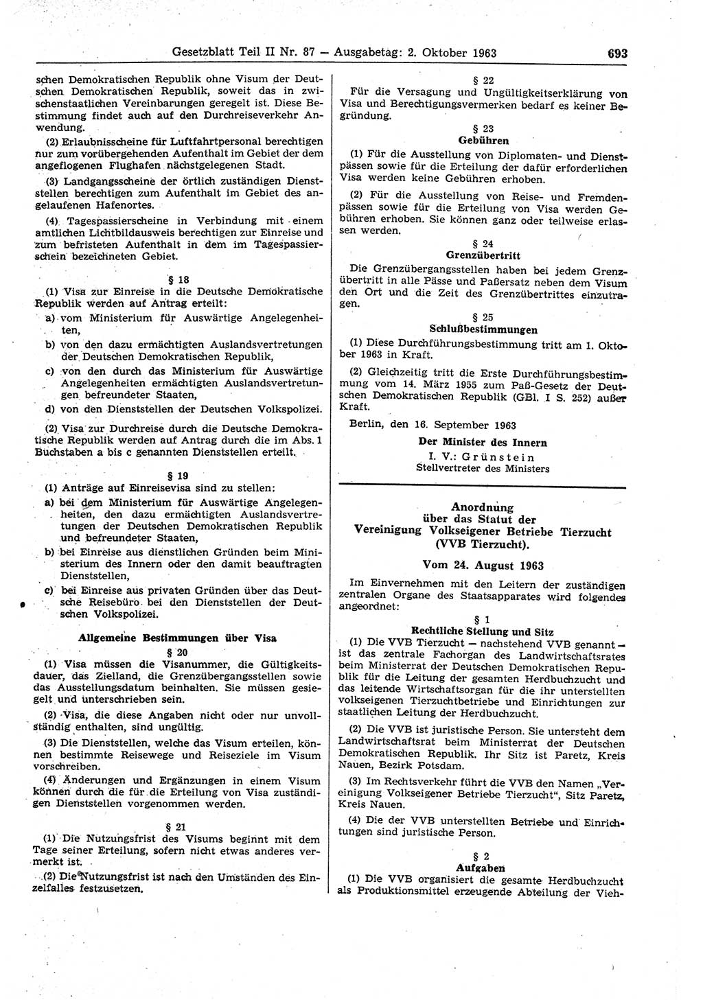 Gesetzblatt (GBl.) der Deutschen Demokratischen Republik (DDR) Teil ⅠⅠ 1963, Seite 693 (GBl. DDR ⅠⅠ 1963, S. 693)