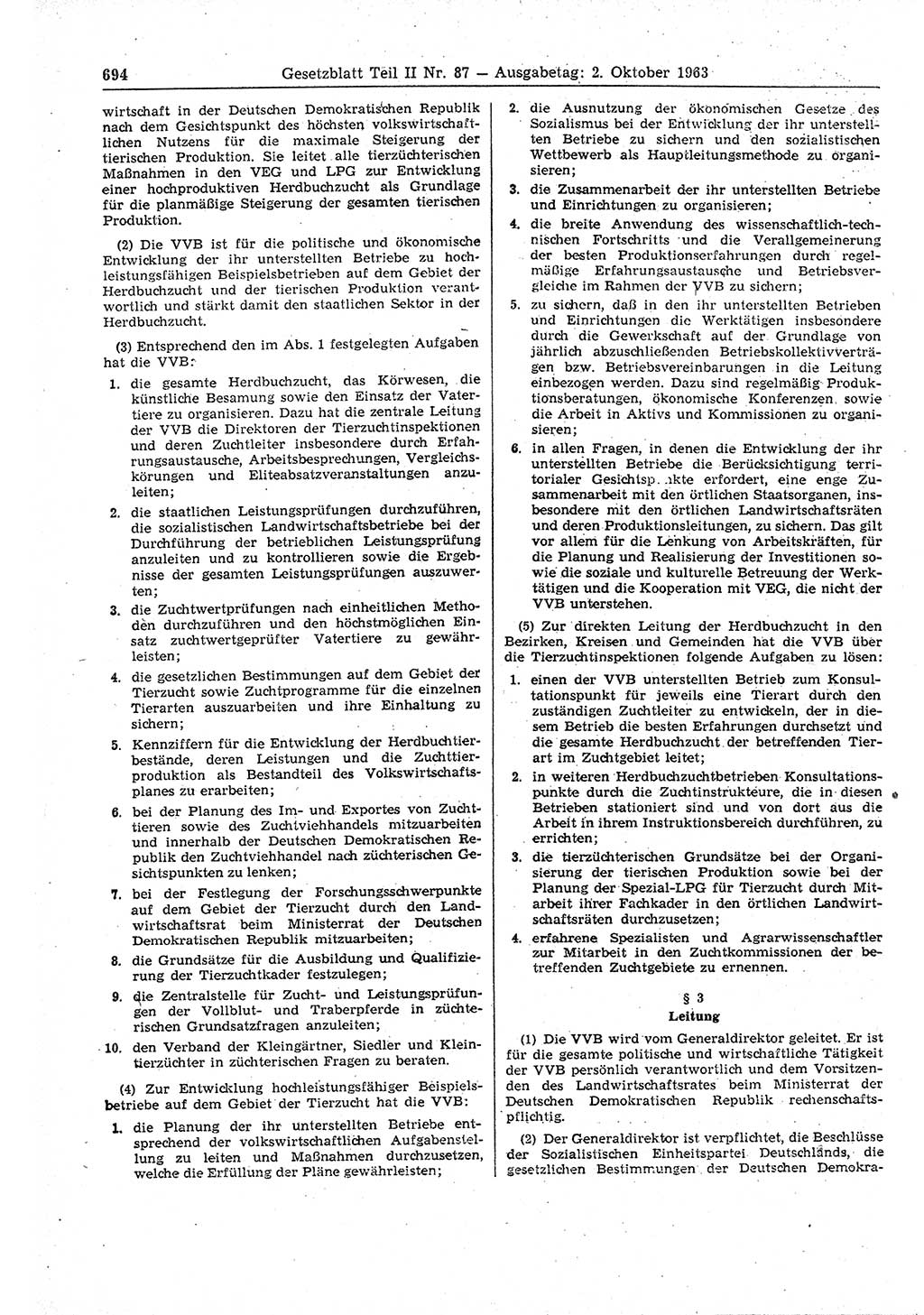 Gesetzblatt (GBl.) der Deutschen Demokratischen Republik (DDR) Teil ⅠⅠ 1963, Seite 694 (GBl. DDR ⅠⅠ 1963, S. 694)