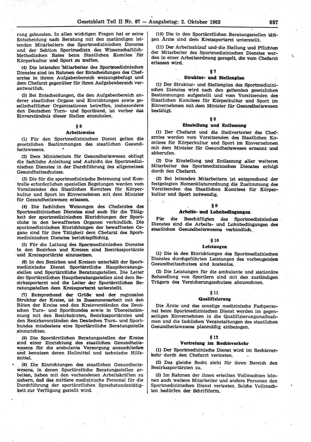 Gesetzblatt (GBl.) der Deutschen Demokratischen Republik (DDR) Teil ⅠⅠ 1963, Seite 697 (GBl. DDR ⅠⅠ 1963, S. 697)