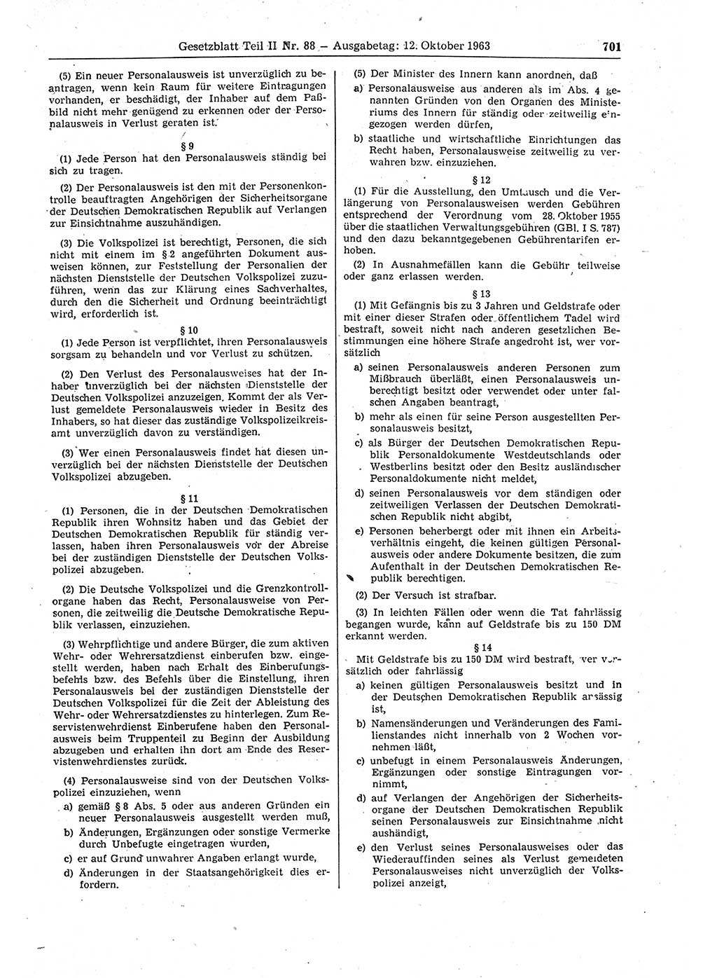 Gesetzblatt (GBl.) der Deutschen Demokratischen Republik (DDR) Teil ⅠⅠ 1963, Seite 701 (GBl. DDR ⅠⅠ 1963, S. 701)