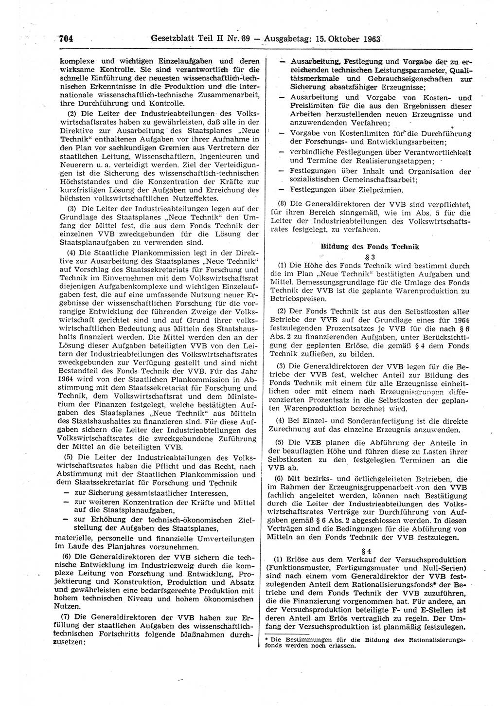 Gesetzblatt (GBl.) der Deutschen Demokratischen Republik (DDR) Teil ⅠⅠ 1963, Seite 704 (GBl. DDR ⅠⅠ 1963, S. 704)
