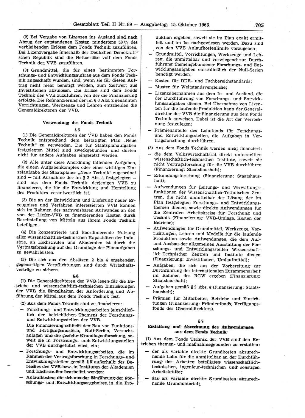 Gesetzblatt (GBl.) der Deutschen Demokratischen Republik (DDR) Teil ⅠⅠ 1963, Seite 705 (GBl. DDR ⅠⅠ 1963, S. 705)