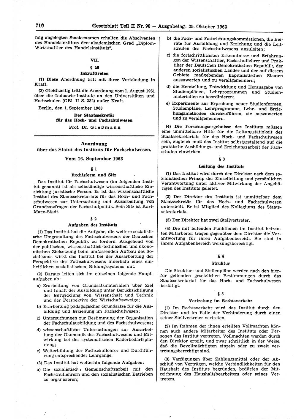 Gesetzblatt (GBl.) der Deutschen Demokratischen Republik (DDR) Teil ⅠⅠ 1963, Seite 710 (GBl. DDR ⅠⅠ 1963, S. 710)