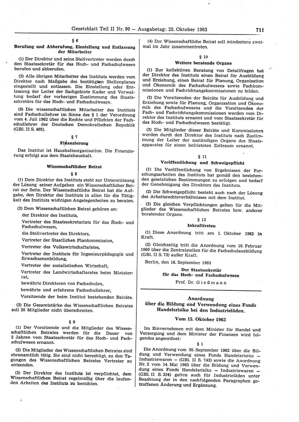 Gesetzblatt (GBl.) der Deutschen Demokratischen Republik (DDR) Teil ⅠⅠ 1963, Seite 711 (GBl. DDR ⅠⅠ 1963, S. 711)