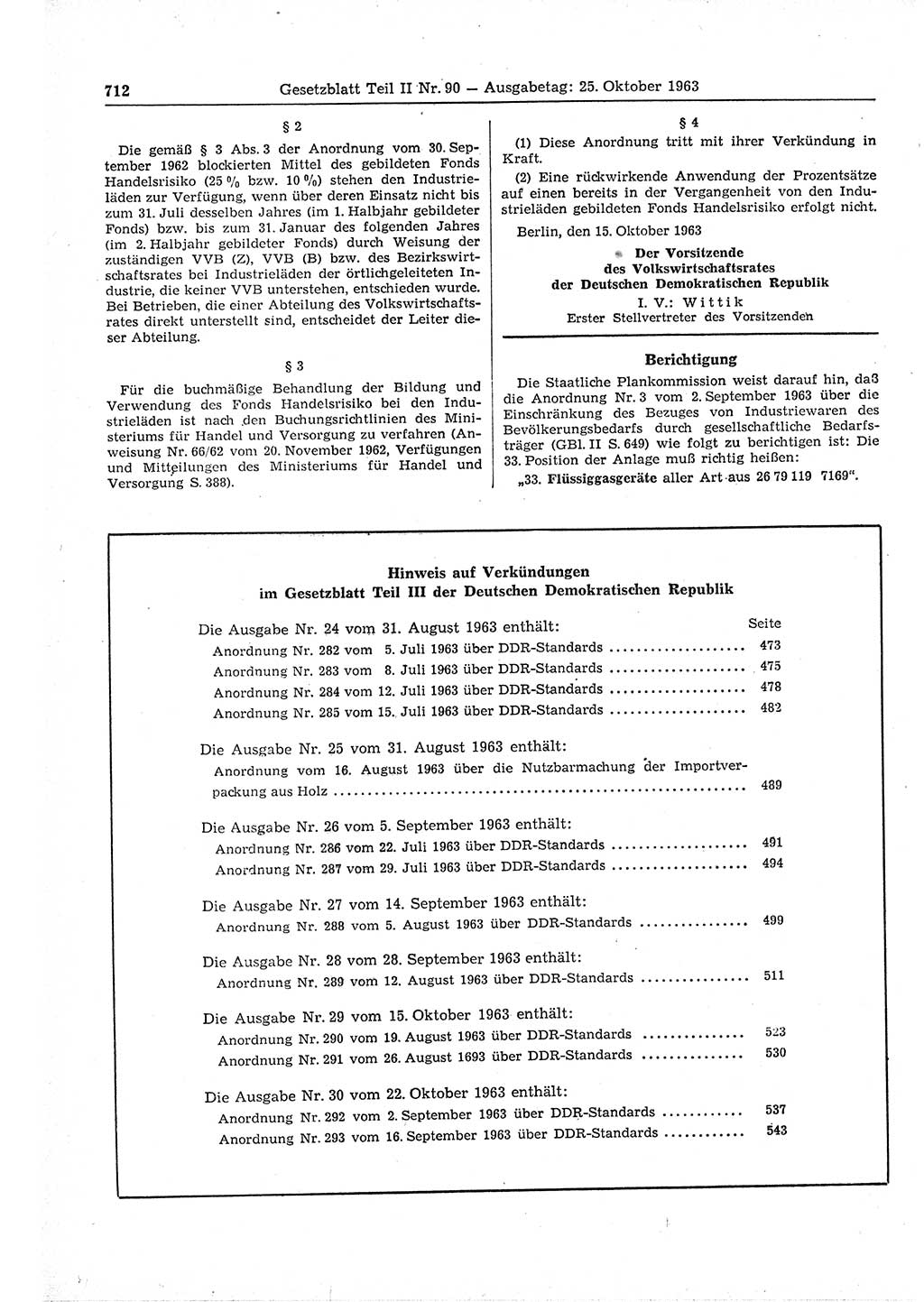 Gesetzblatt (GBl.) der Deutschen Demokratischen Republik (DDR) Teil ⅠⅠ 1963, Seite 712 (GBl. DDR ⅠⅠ 1963, S. 712)