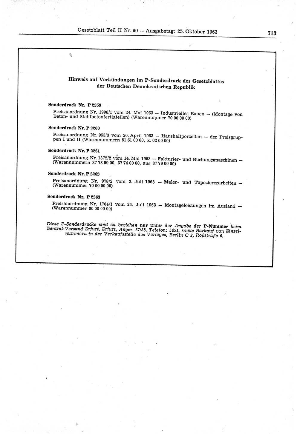 Gesetzblatt (GBl.) der Deutschen Demokratischen Republik (DDR) Teil ⅠⅠ 1963, Seite 713 (GBl. DDR ⅠⅠ 1963, S. 713)