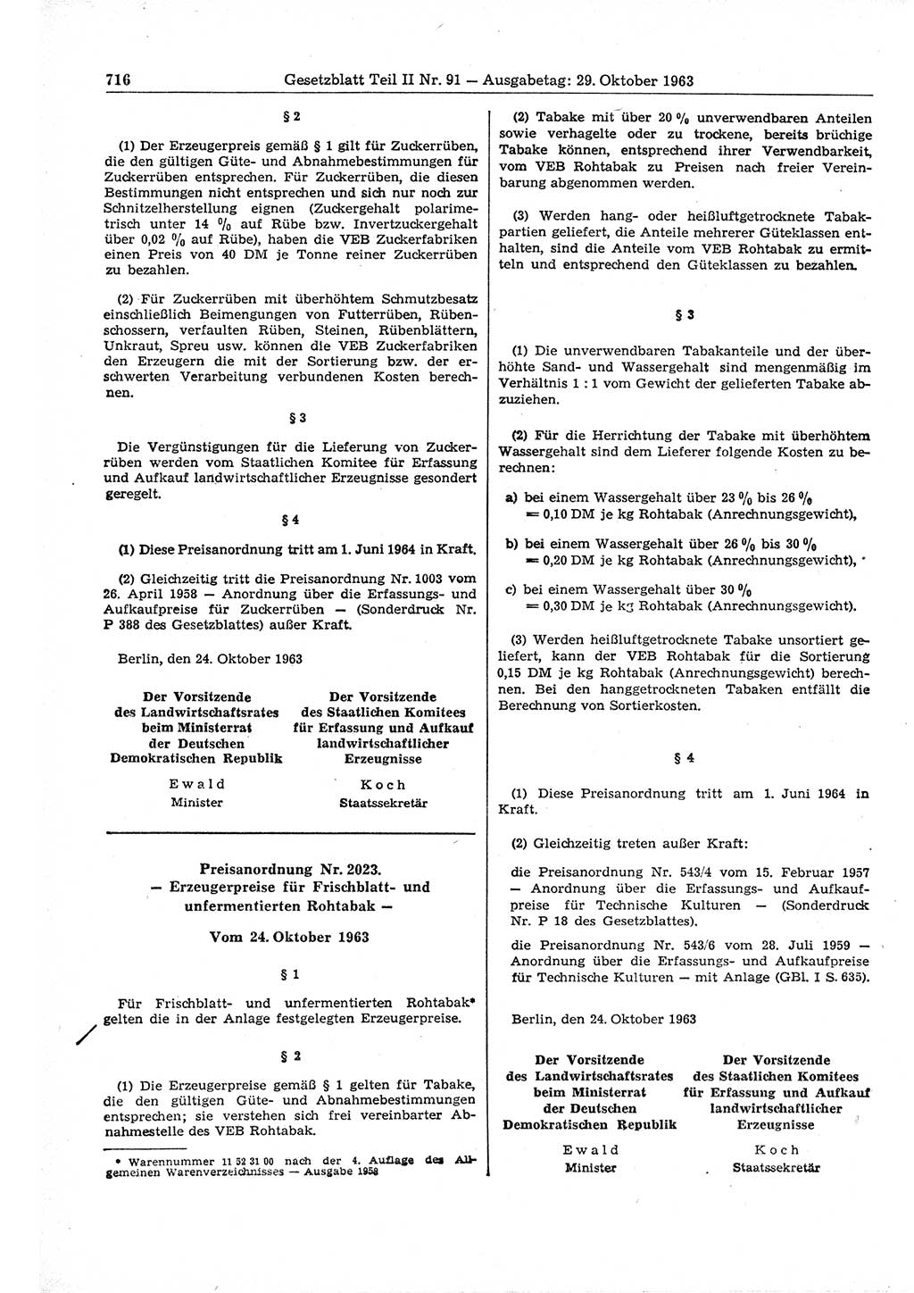 Gesetzblatt (GBl.) der Deutschen Demokratischen Republik (DDR) Teil ⅠⅠ 1963, Seite 716 (GBl. DDR ⅠⅠ 1963, S. 716)