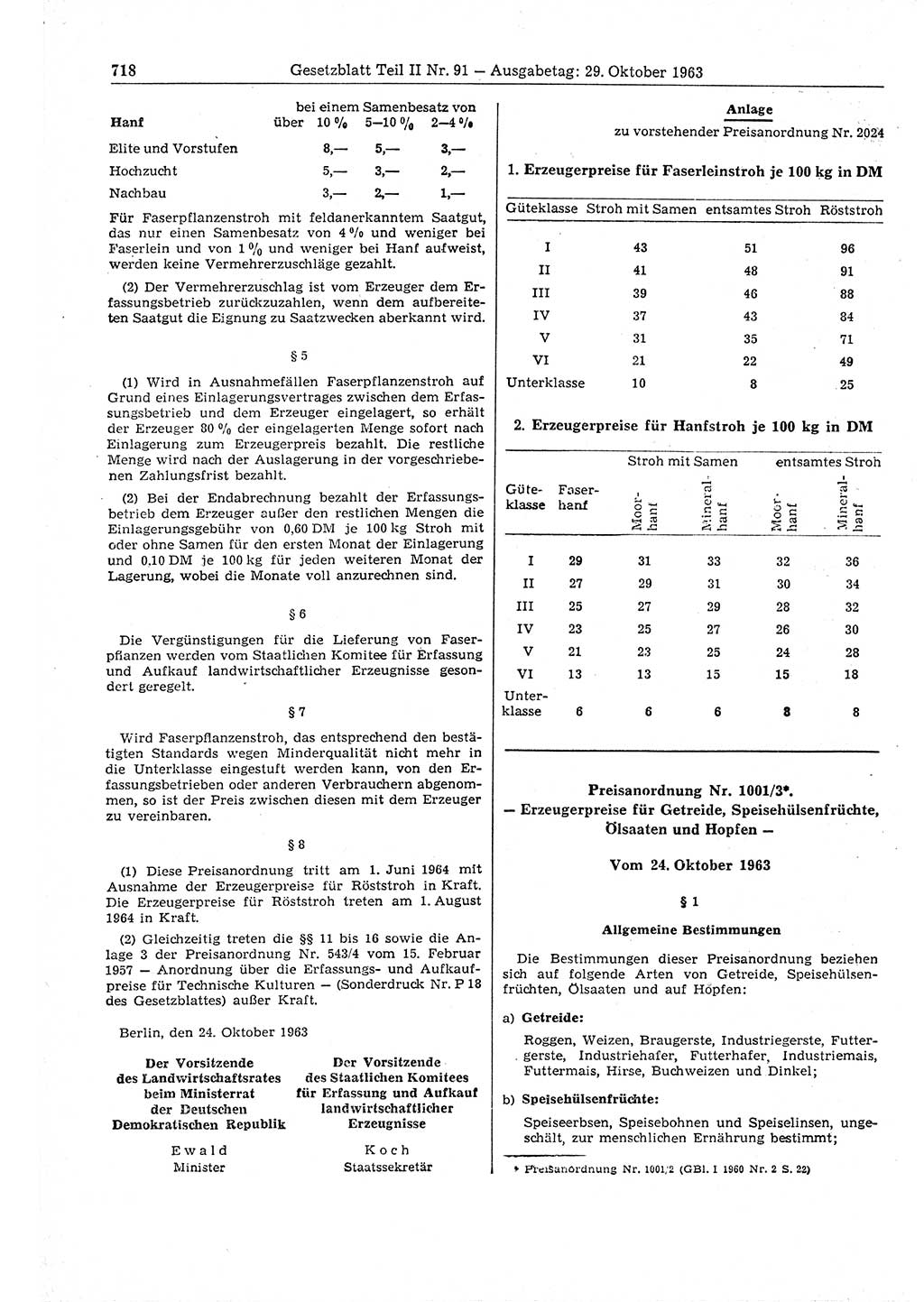 Gesetzblatt (GBl.) der Deutschen Demokratischen Republik (DDR) Teil ⅠⅠ 1963, Seite 718 (GBl. DDR ⅠⅠ 1963, S. 718)